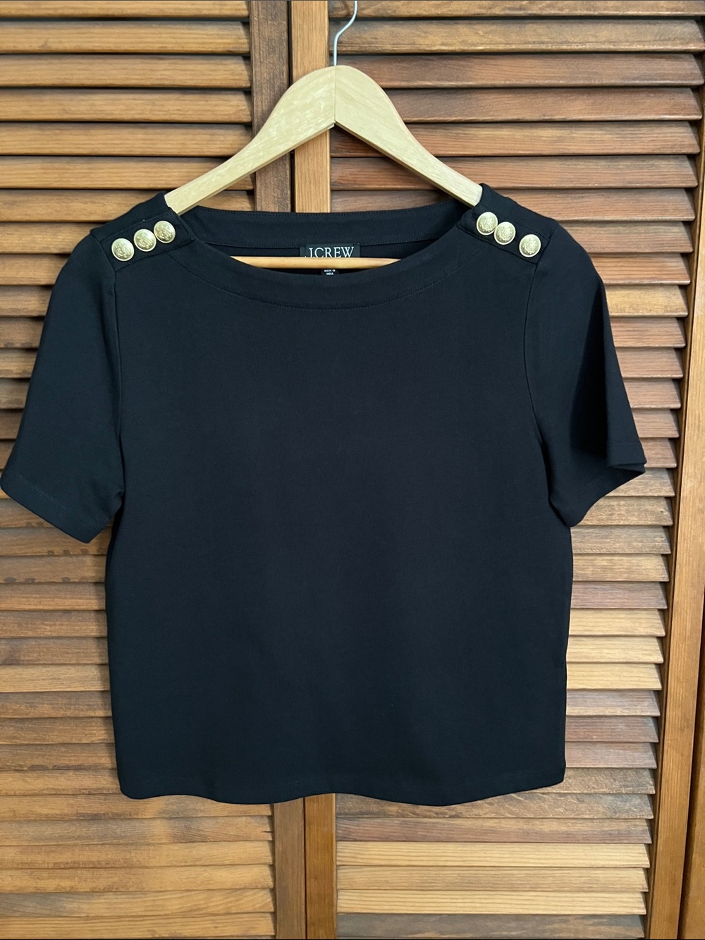 J. Crew Black Short-Sleeve Button-Shoulder Tee